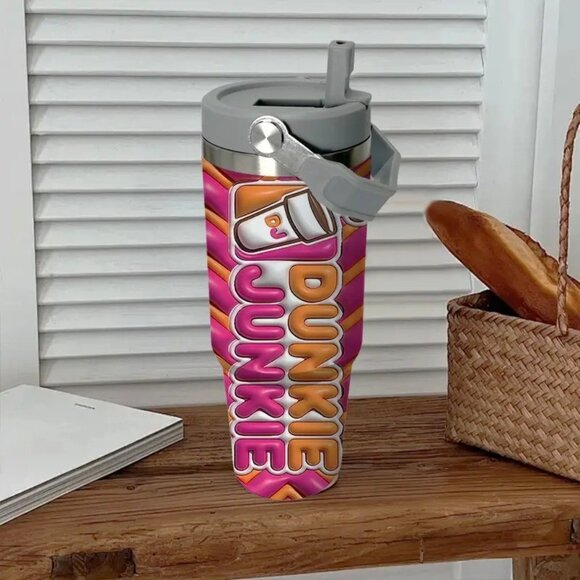 Dunkie Junkie Large 30oz Hot/Cold Travel Tumbler for Dunkin' Donuts Coffee Lover - Picture 6 of 8